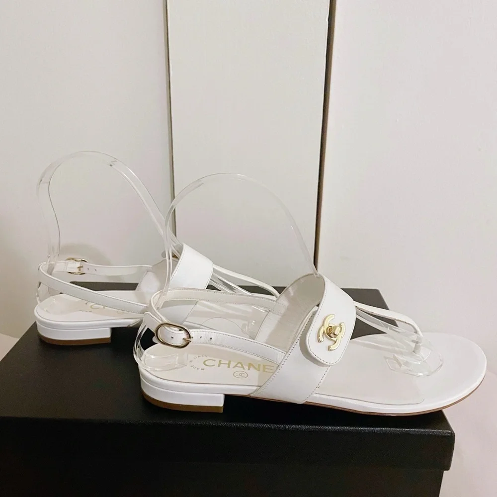 New Chanel Gold CC Interlocking Sandals - Picture 4 of 11